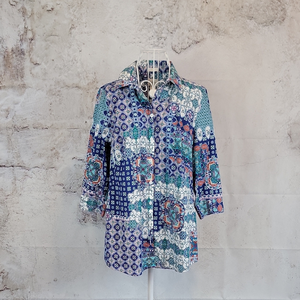 Chic's Button-Down Shirt Multicolored Abstract Pa… - image 1